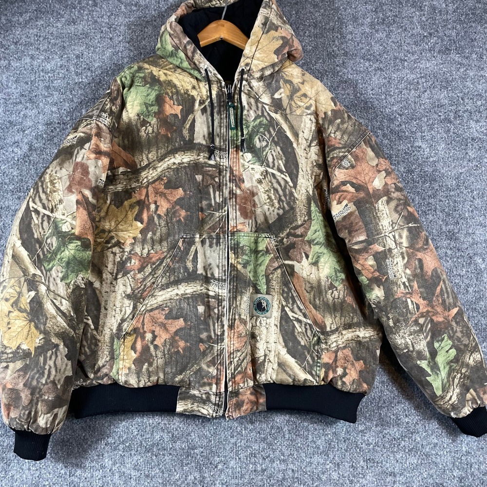 Vintage Berne Gunflint Jacket Mens 2XL Camo Advantage Timber Hooded Canvas Zip